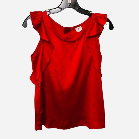 LOFT Red Scoopneck Ruffled Blouse Size XSP - Picture 1 of 5